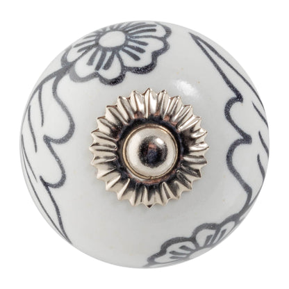 Nicola Spring Round Ceramic Drawer Knob - Black / White Floral