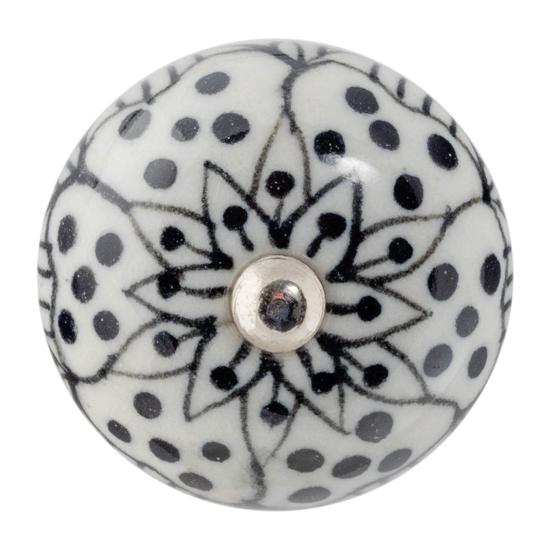Nicola Spring Round Ceramic Drawer Knob - White / Black Rose