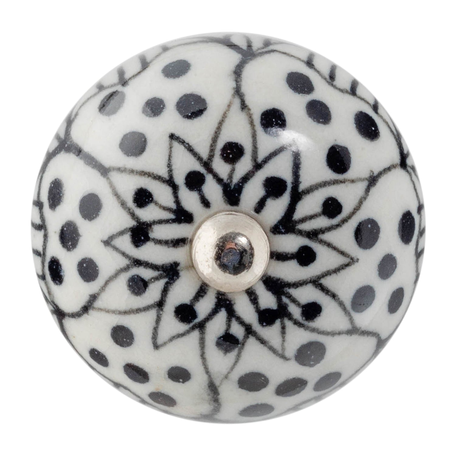 Nicola Spring Round Ceramic Drawer Knob - White / Black Rose