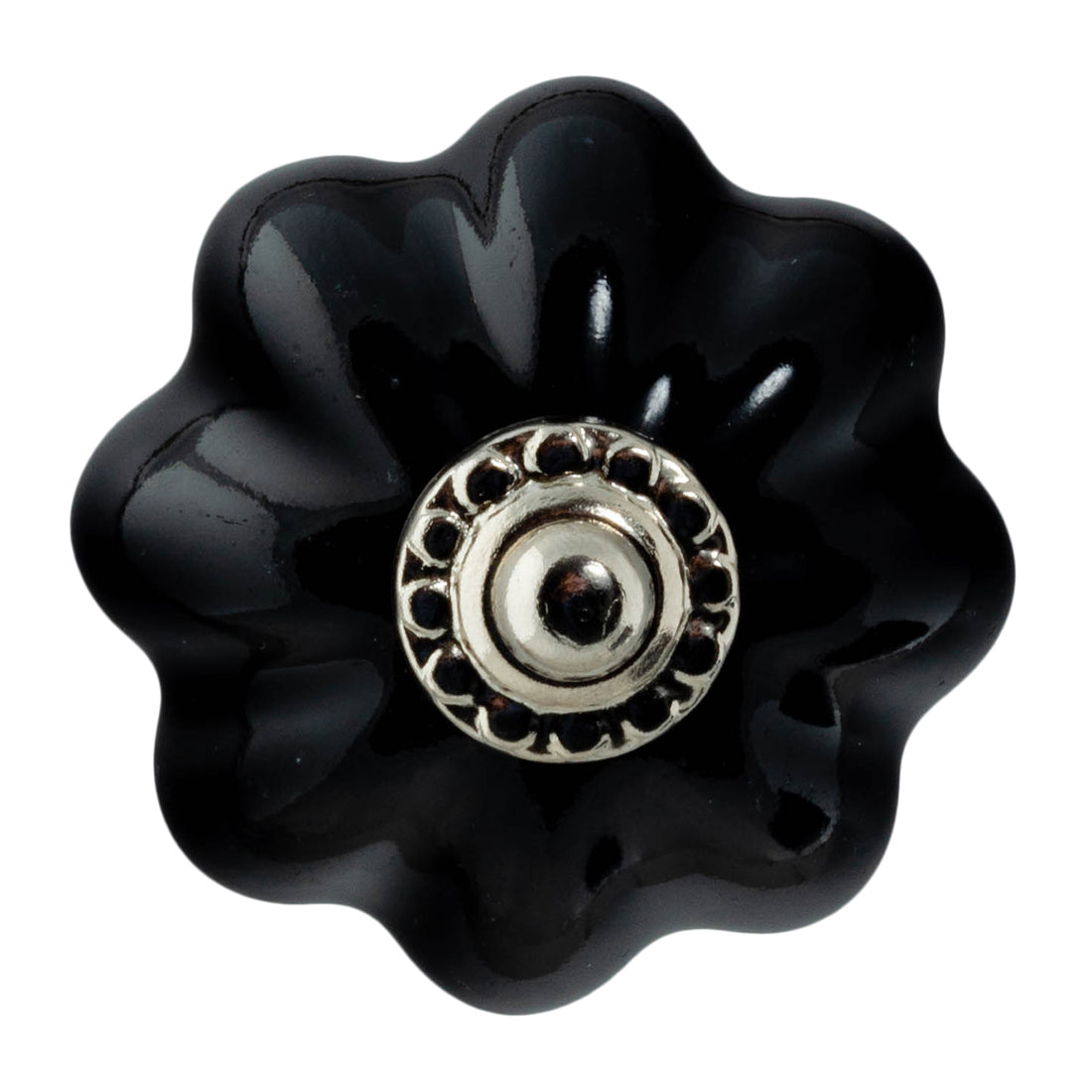 Nicola Spring Ceramic Drawer Knob - Solid Flower - Black