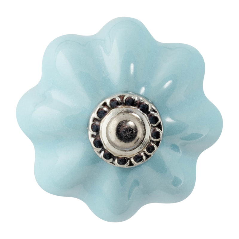 Nicola Spring Ceramic Drawer Knob - Solid Flower - Blue