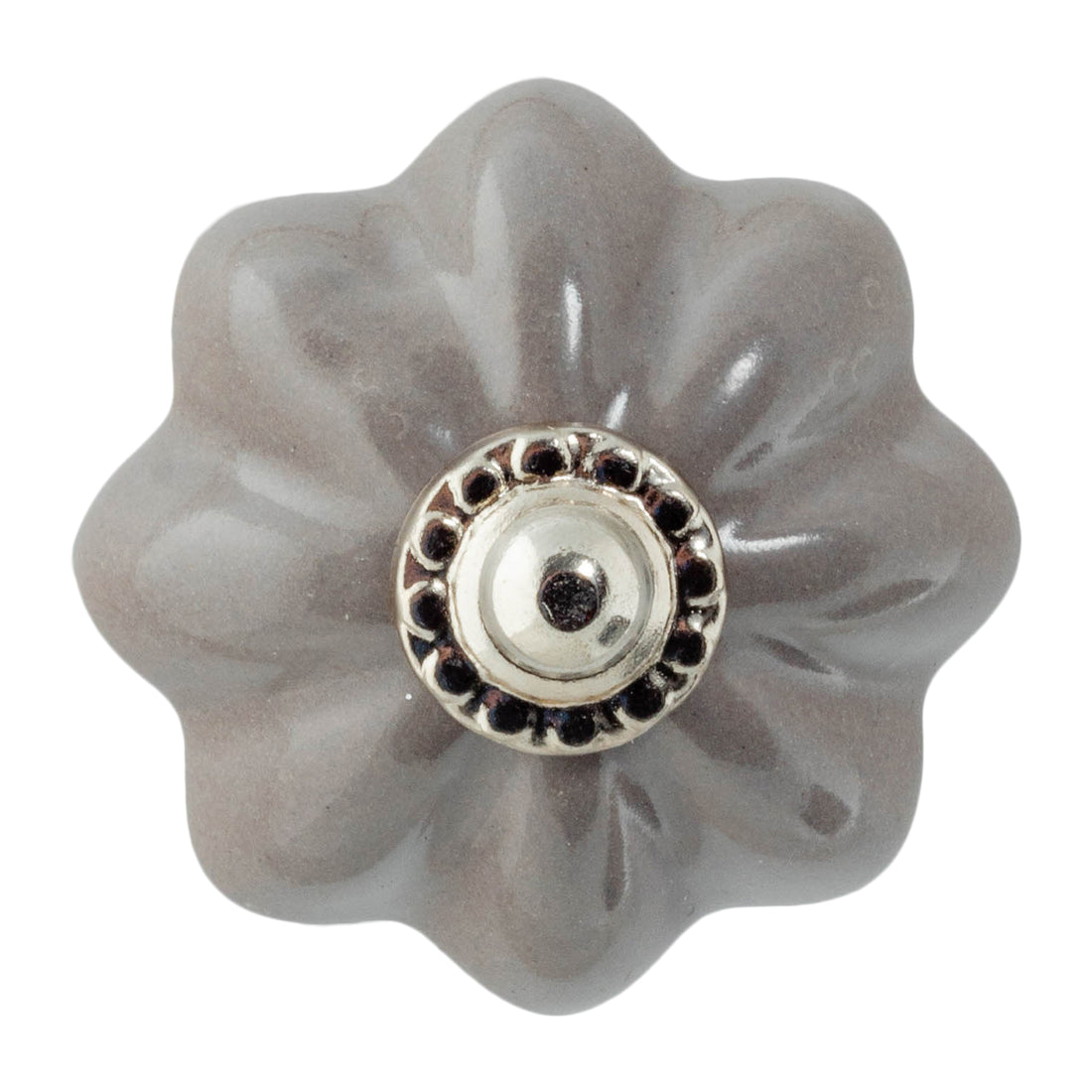Nicola Spring Ceramic Drawer Knob - Solid Flower - Grey