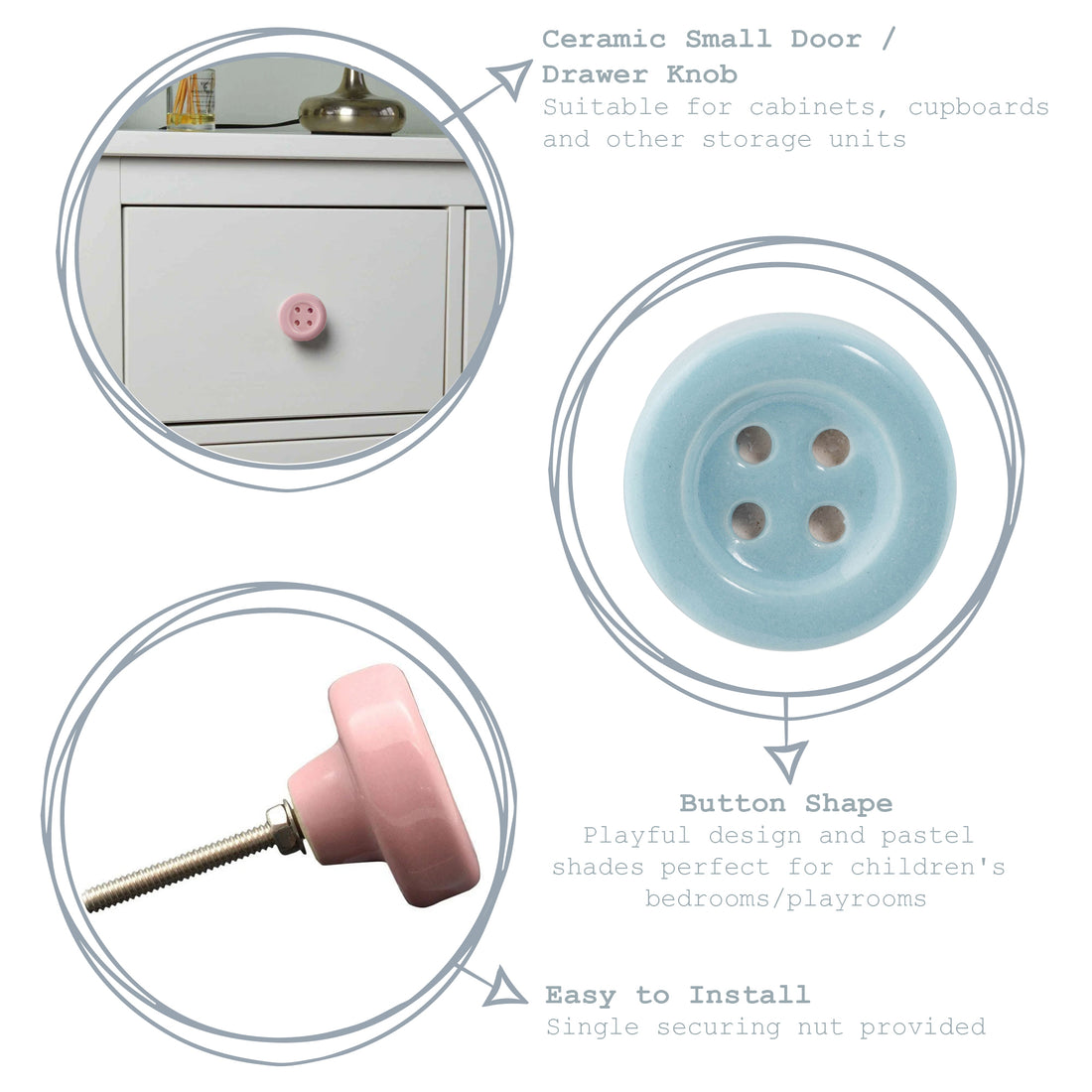 Ceramic Drawer Knob - Button - Pink