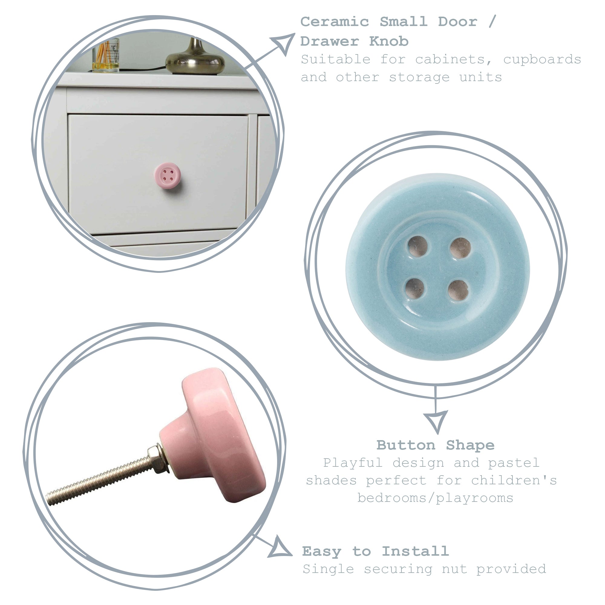 Ceramic Drawer Knob - Button - Pink