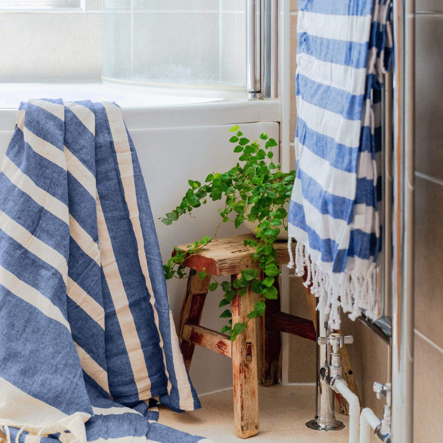 Turkish Beach Towel - Dark Blue Stripe