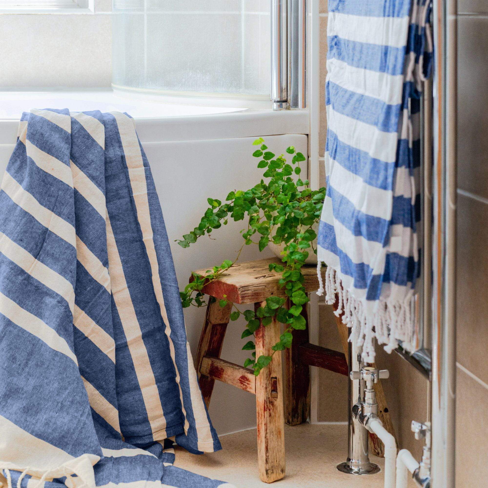 Turkish Beach Towel - Dark Blue Stripe