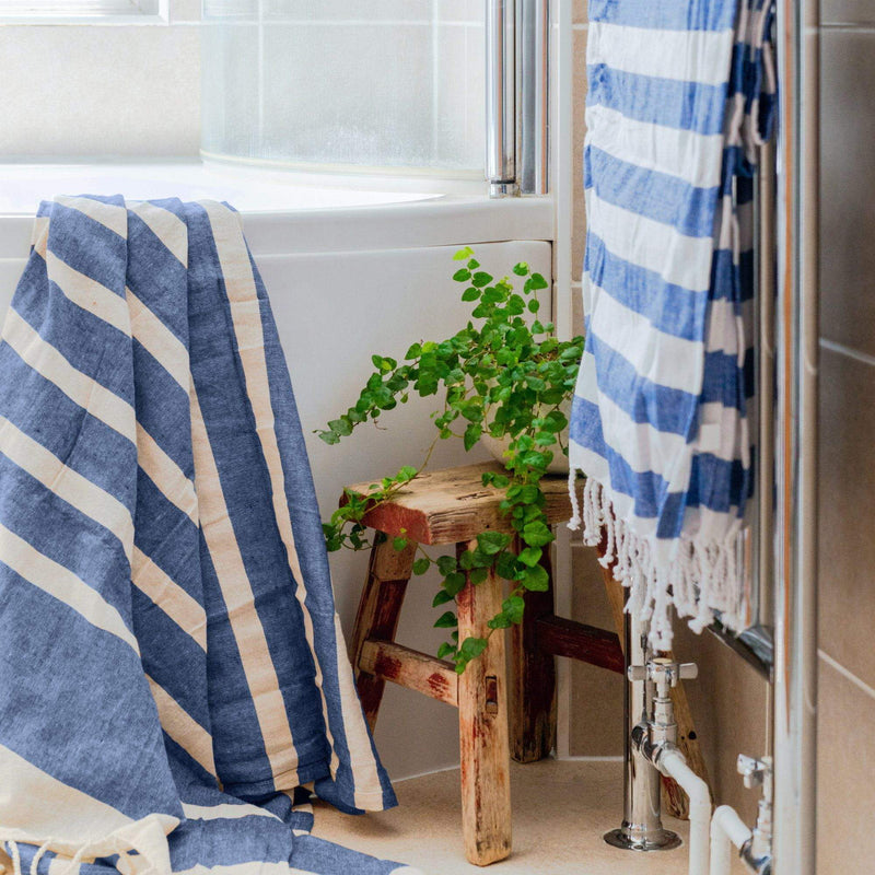 Nicola Spring Turkish Beach Towel - Dark Blue Stripe