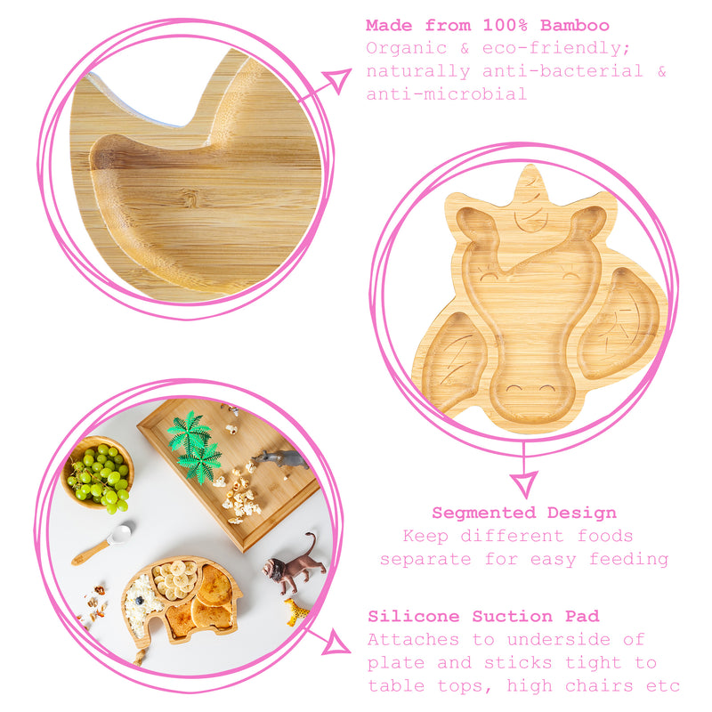 Tiny Dining Children's Bamboo Unicorn Suction Plate - Pink