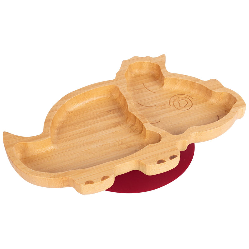 Tiny Dining Children's Bamboo Dinosaur Plate with Suction Cup - Red