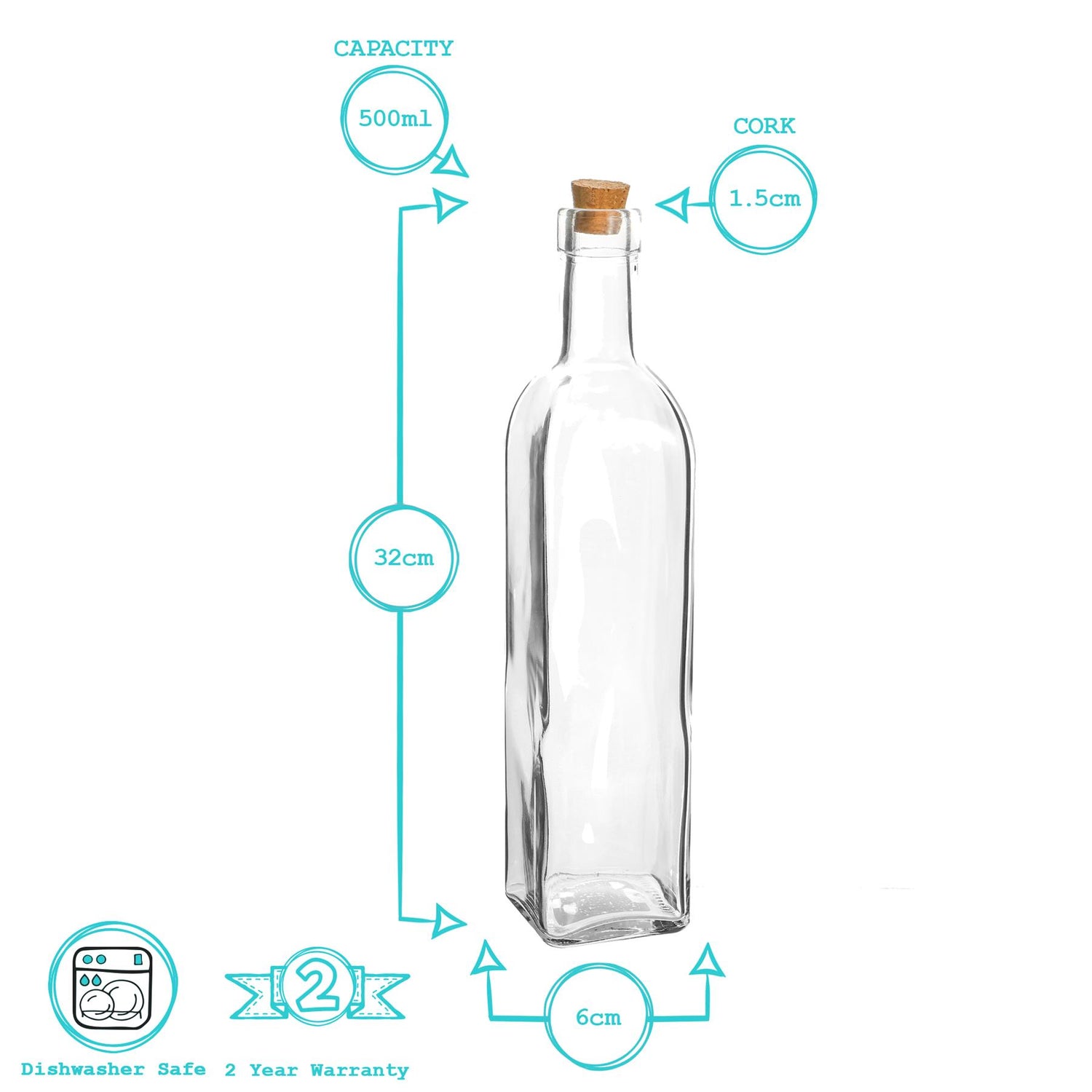 Olive Oil Pourer Bottle with Cork Lid - 500ml