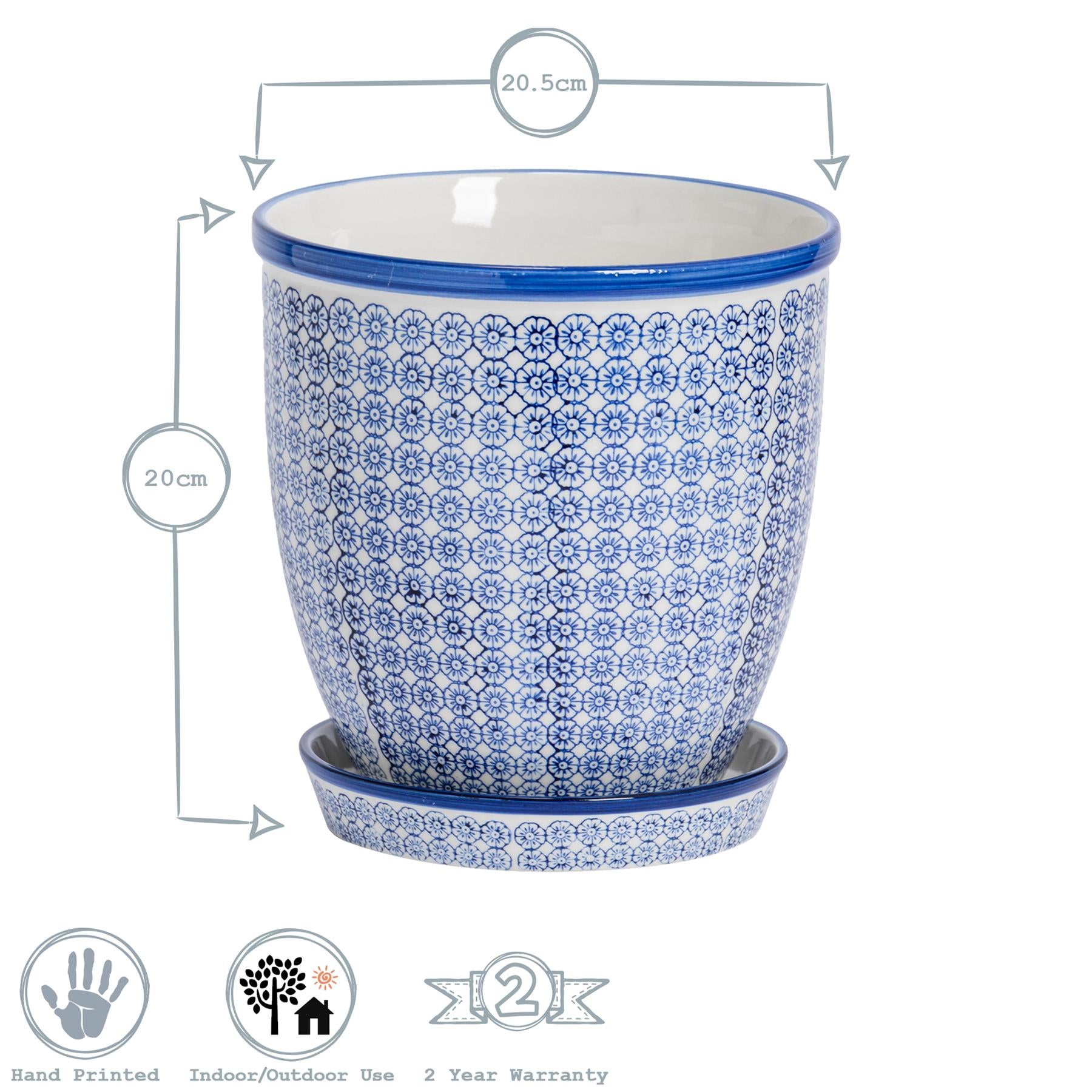 Hand-Printed Plant Pot - 20cm - Navy
