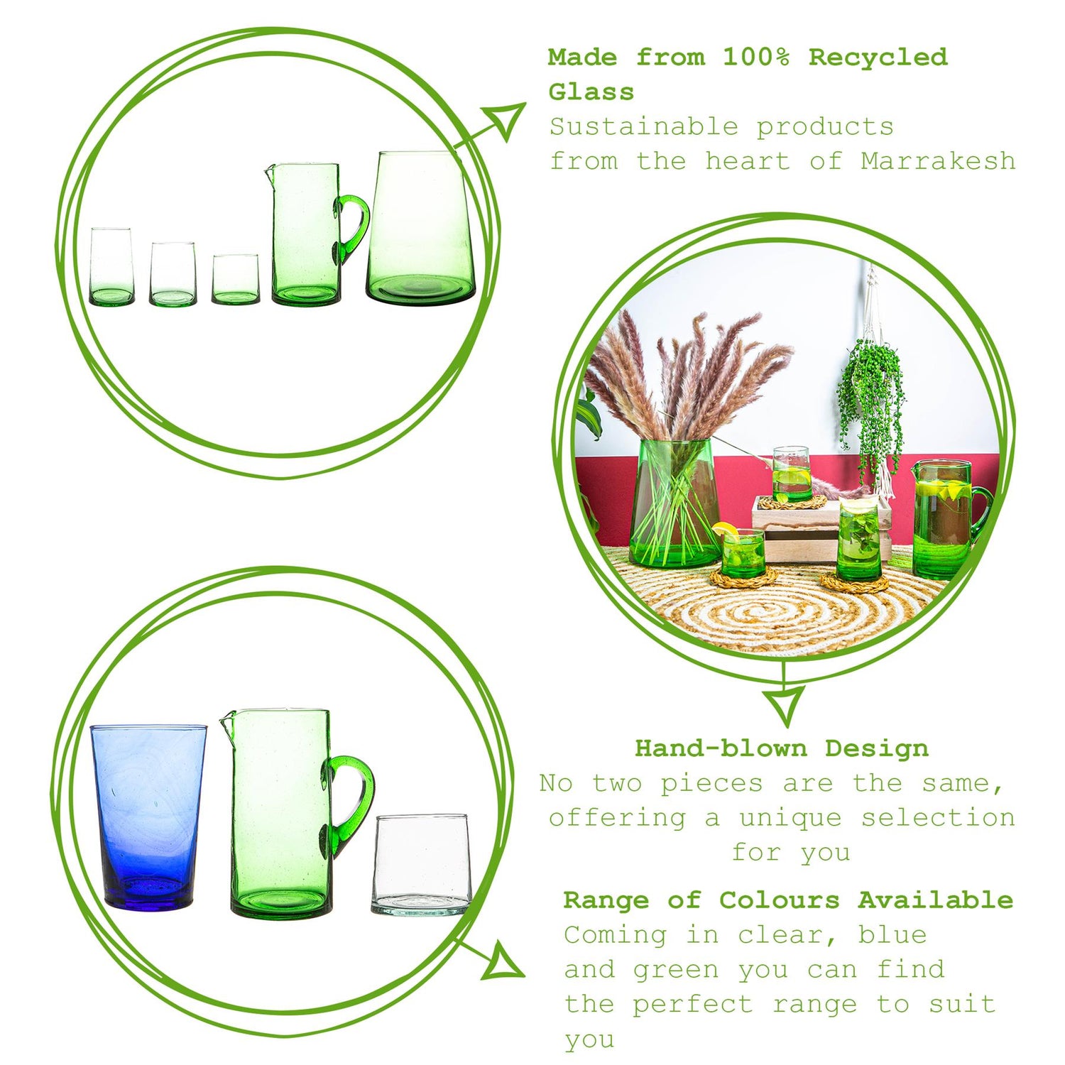 Merzouga Recycled Highball Glass - 320ml - Green