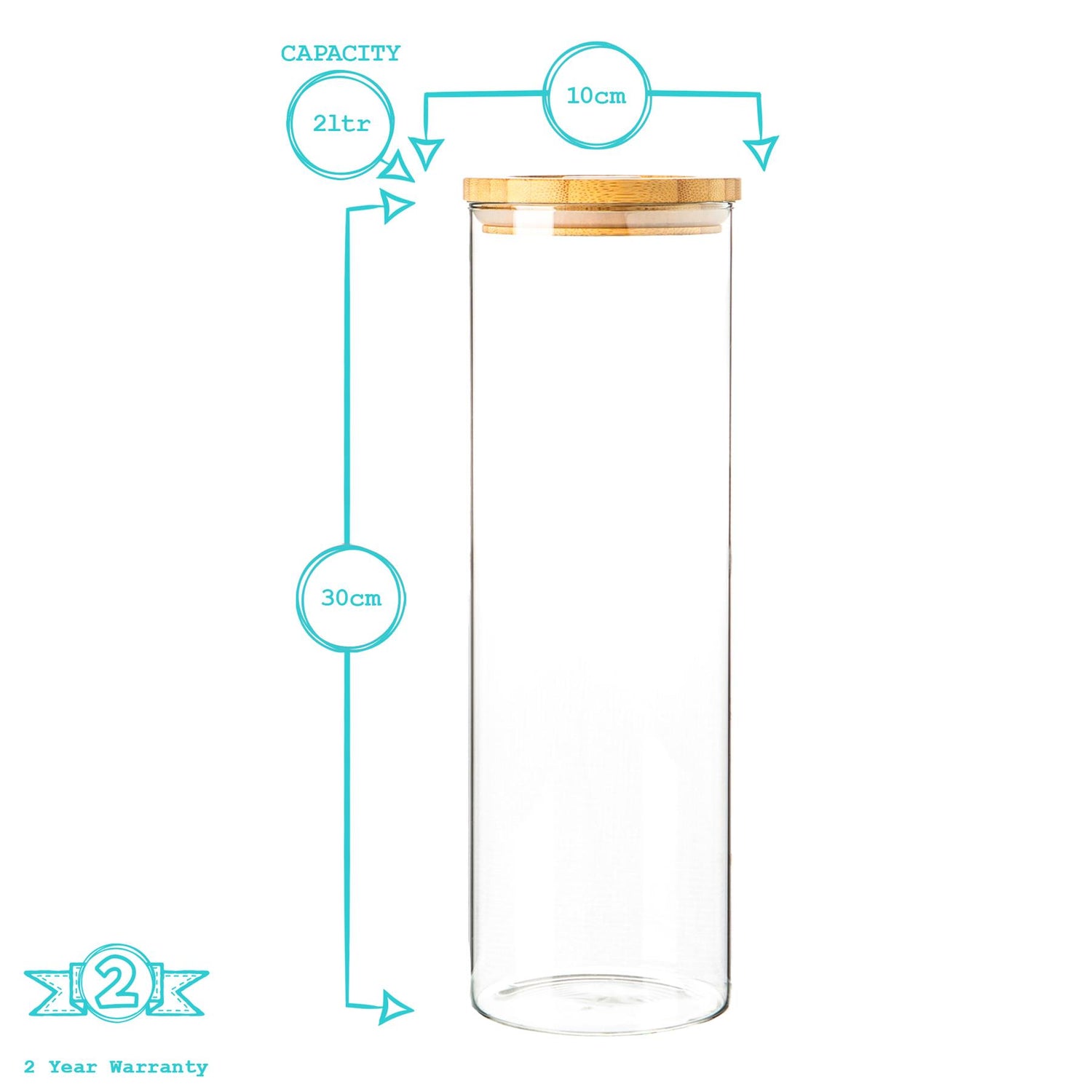 Glass Storage Jar with Wooden Lid - 2 Litre