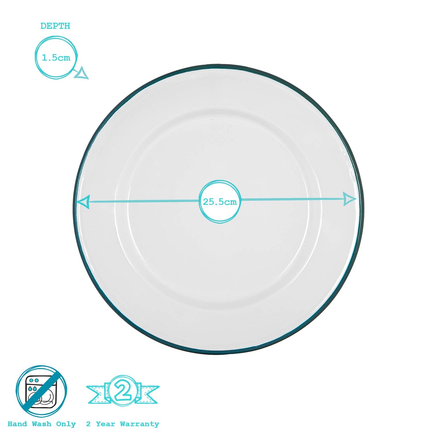 White Enamel Dinner Plate - 25.5cm - Green
