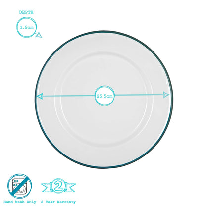 White Enamel Dinner Plate - 25.5cm - Green