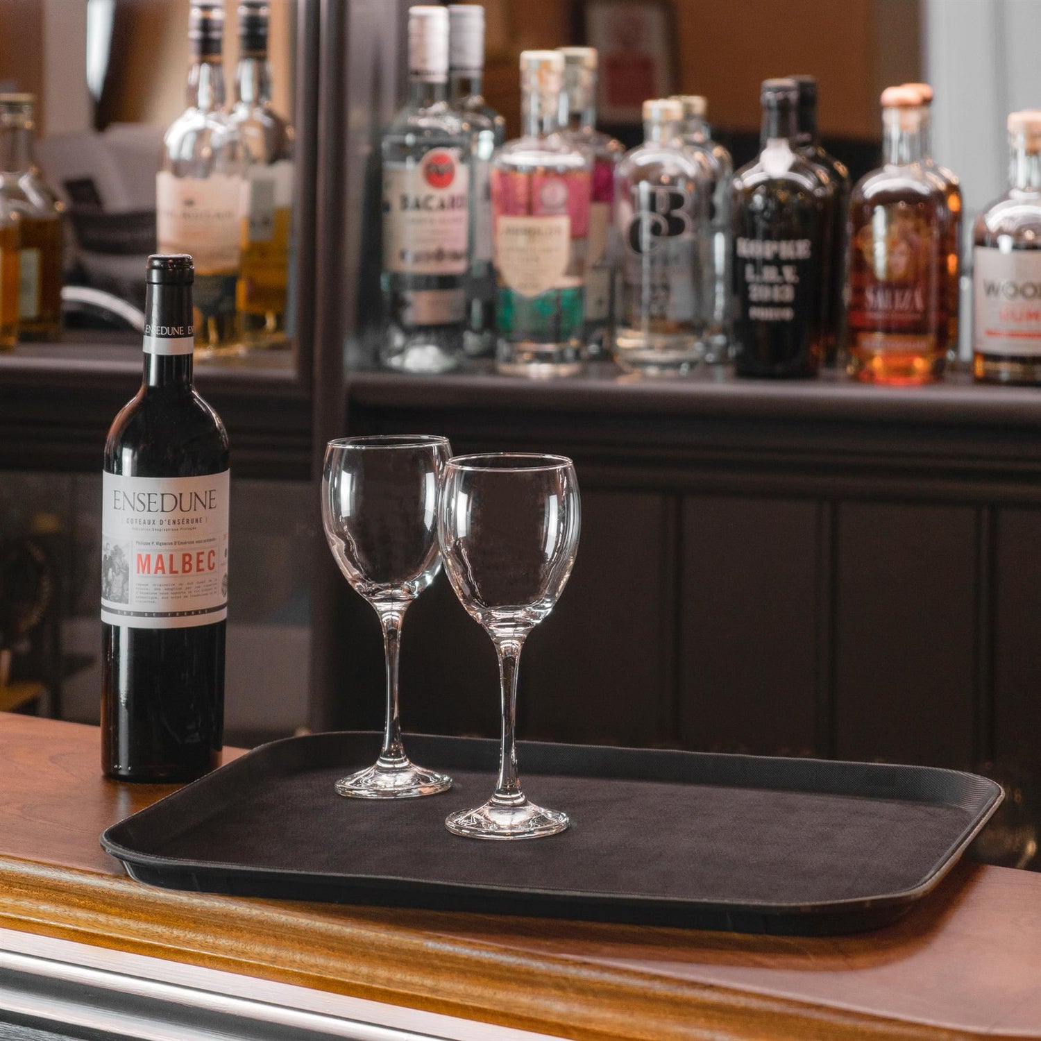 Black 40cm x 30cm Rectangle Non-Slip Serving Tray