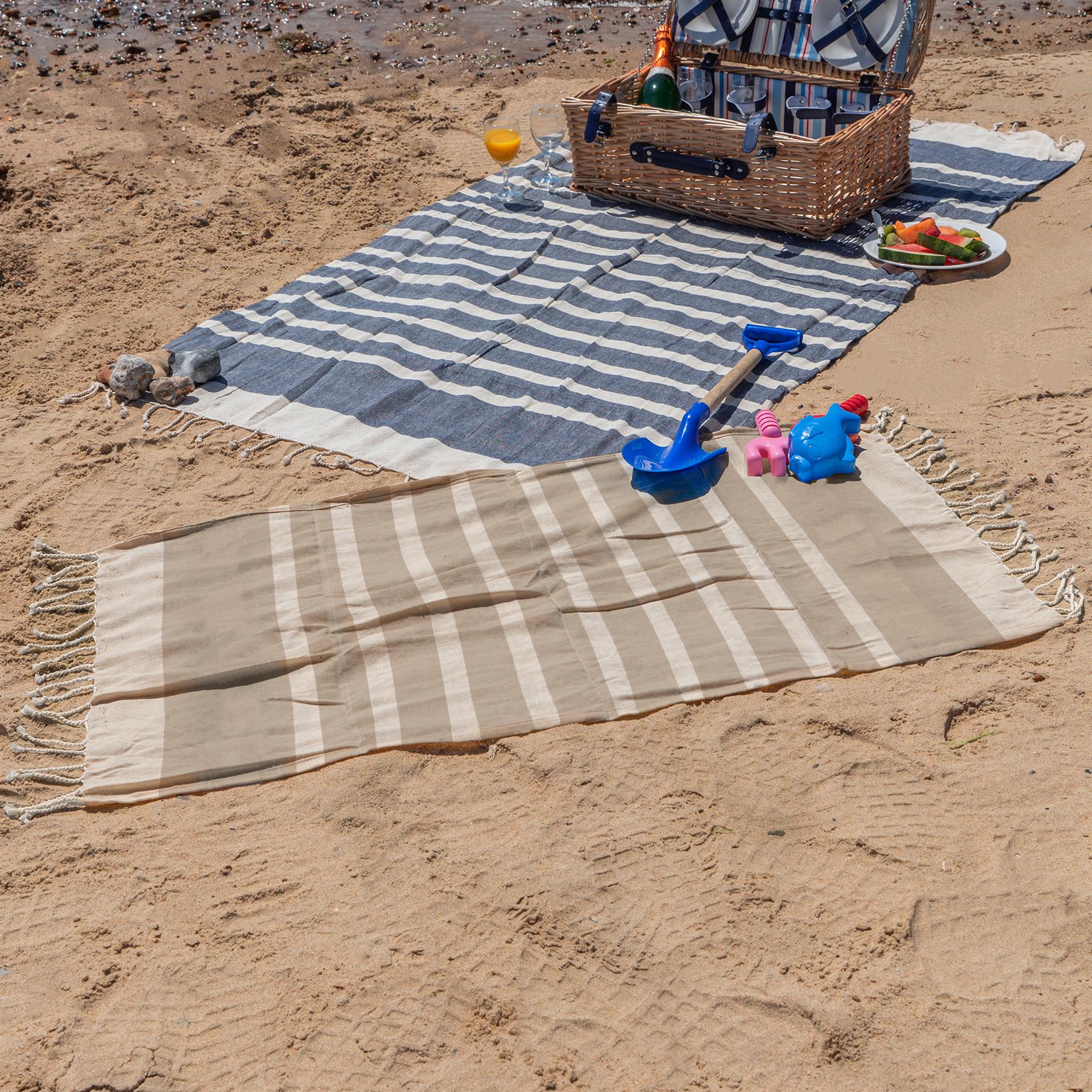 Small Turkish Beach Towel - Beige Stripe