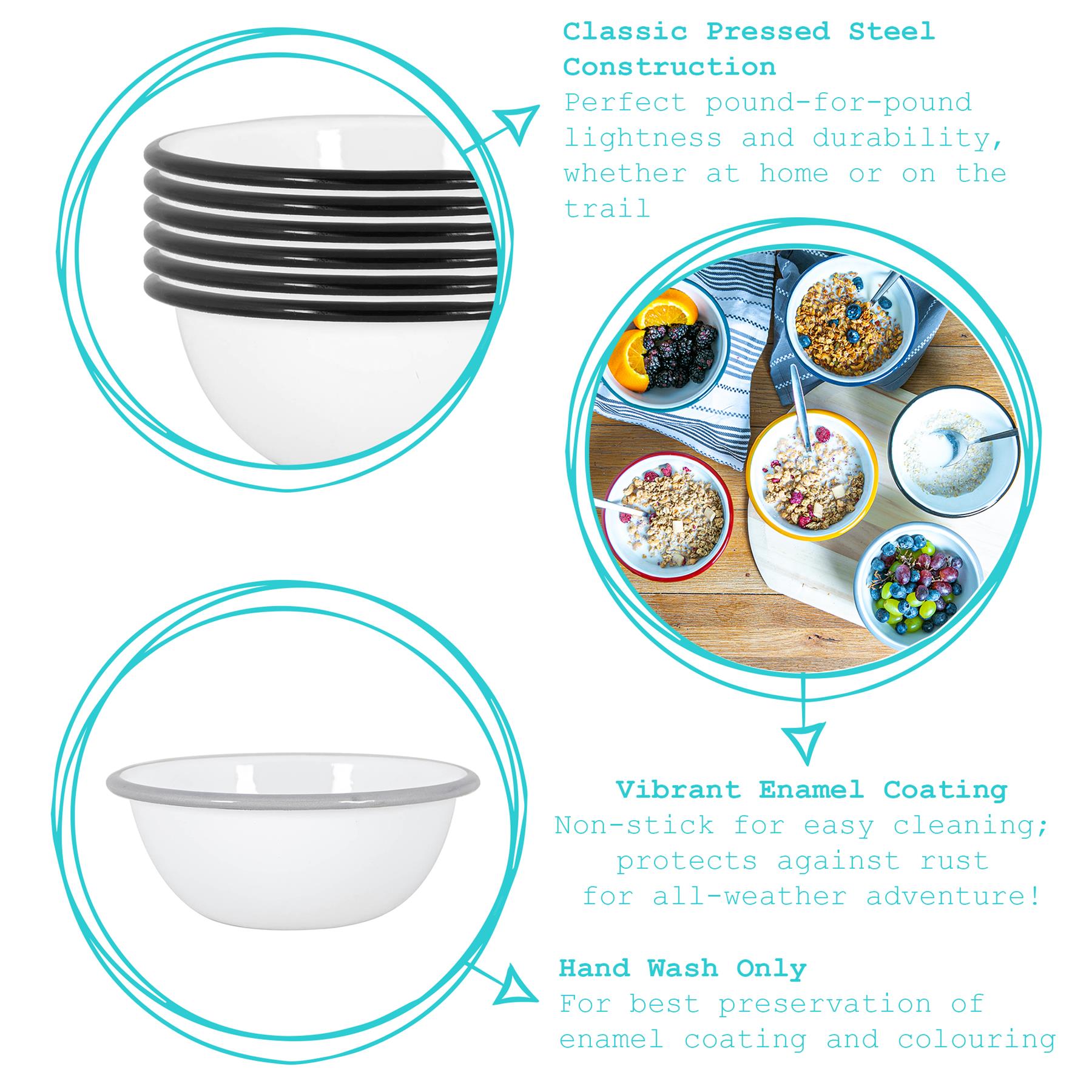 White Enamel Bowl - 16cm - Black