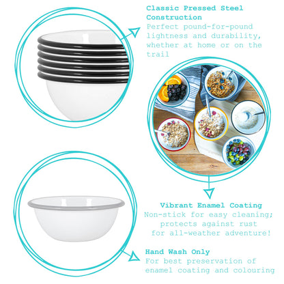 White Enamel Bowl - 16cm - Black