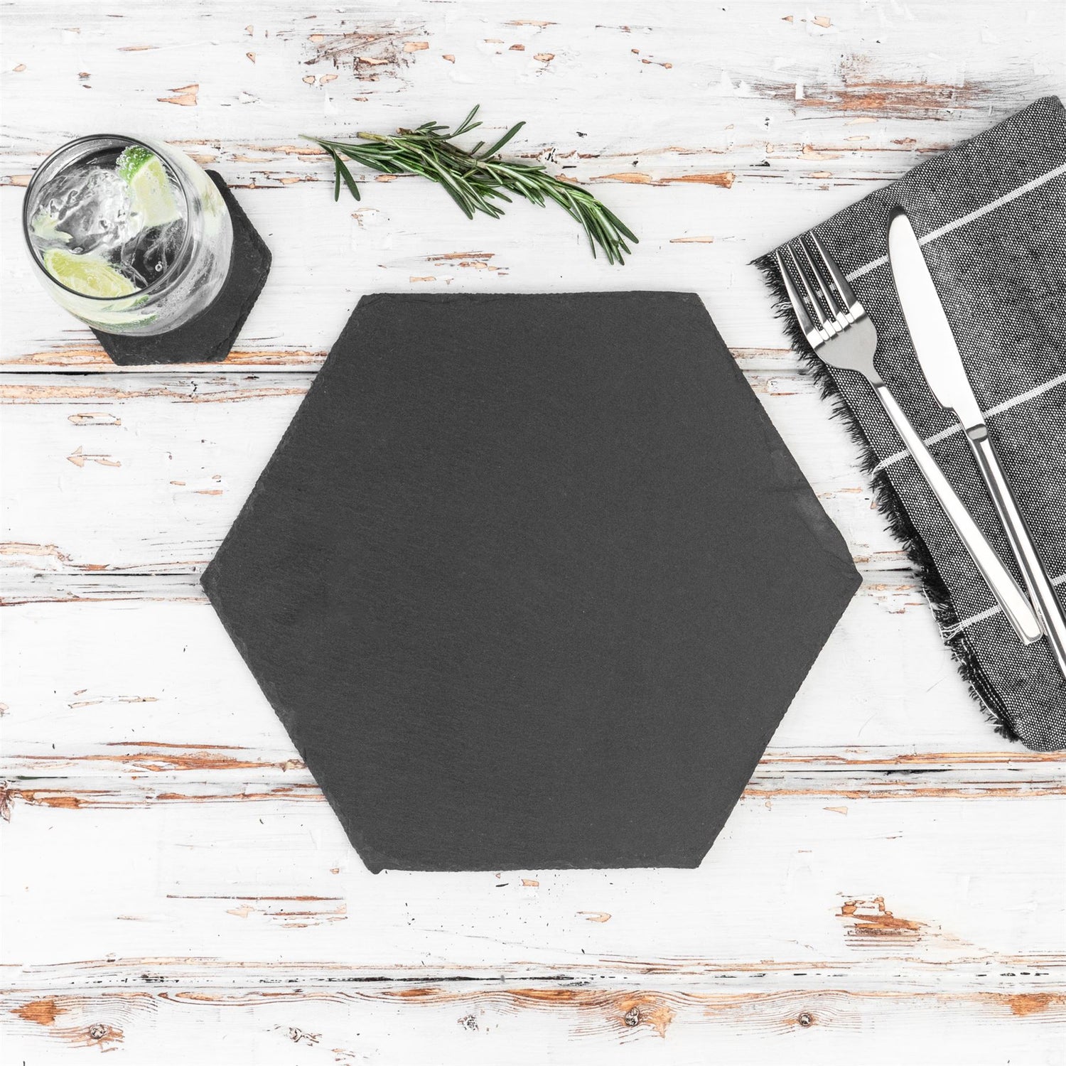 Hexagon Slate Drinks Coaster - 9.5cm - Grey