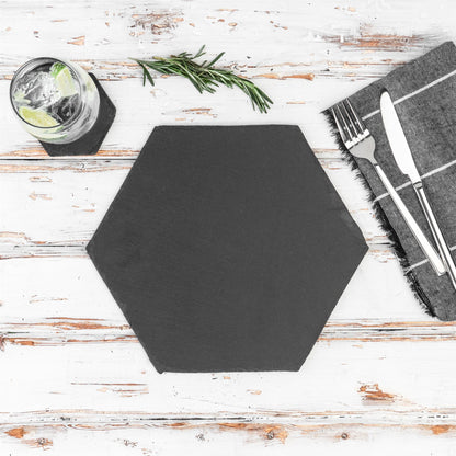Hexagon Slate Drinks Coaster - 9.5cm - Grey