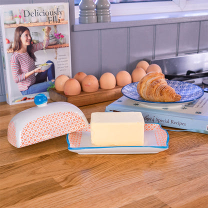 Hand-Printed Butter Dish - 18.5cm - Orange