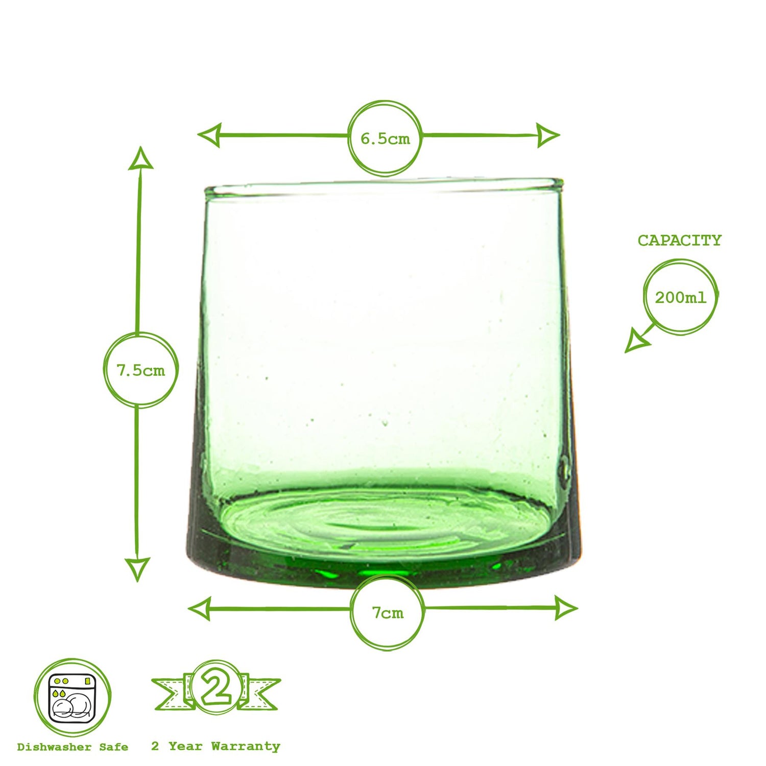 Merzouga Recycled Tumbler Glass - 200ml - Green