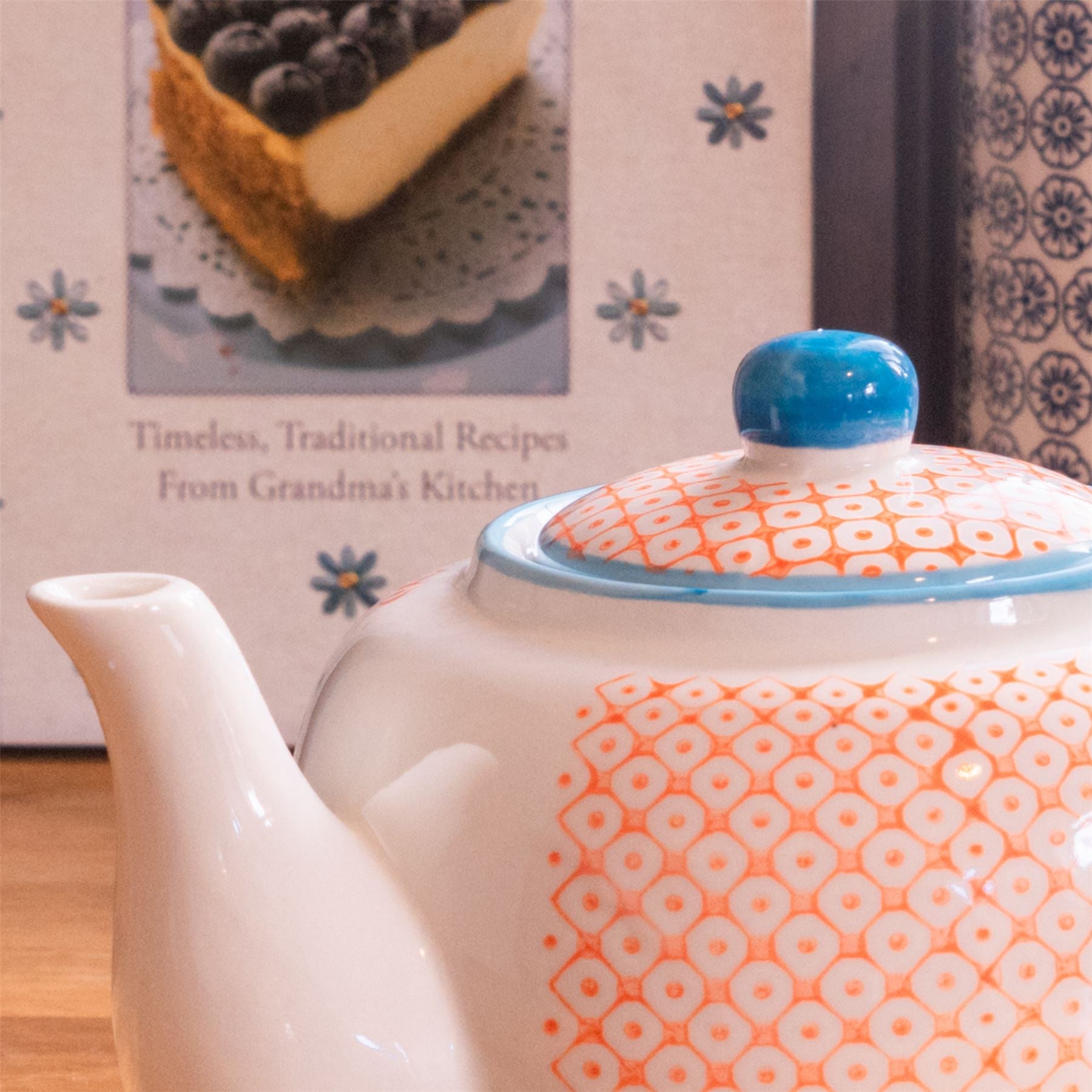 Hand-Printed Teapot - 820ml - Orange
