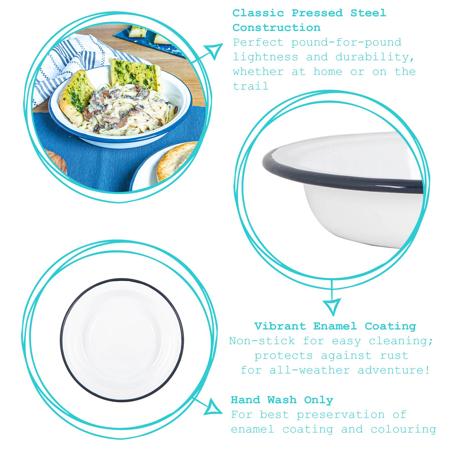 White Enamel Deep Bowl - 19cm - Navy
