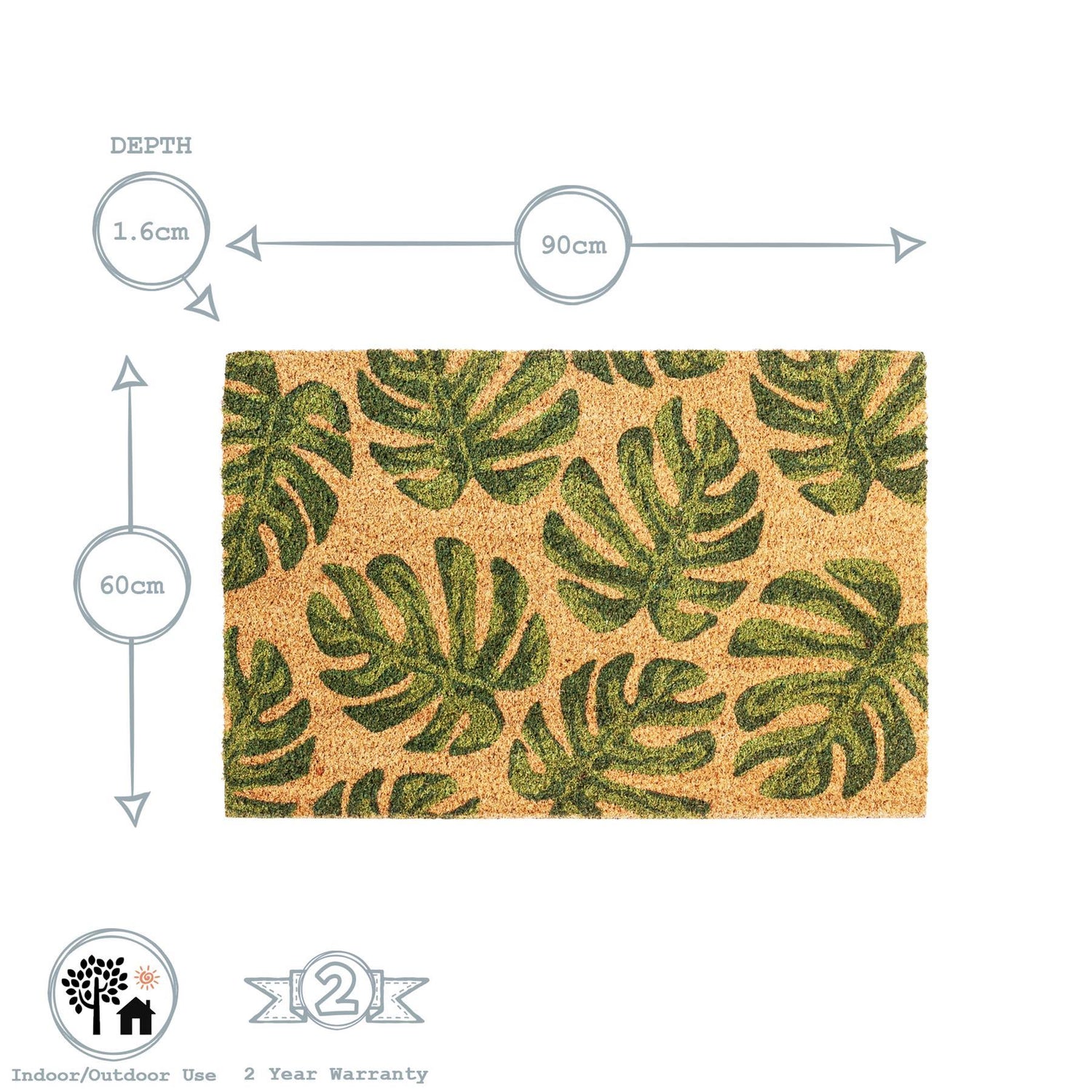 Door Mat - 90 x 60 cm - Tropical Leaf