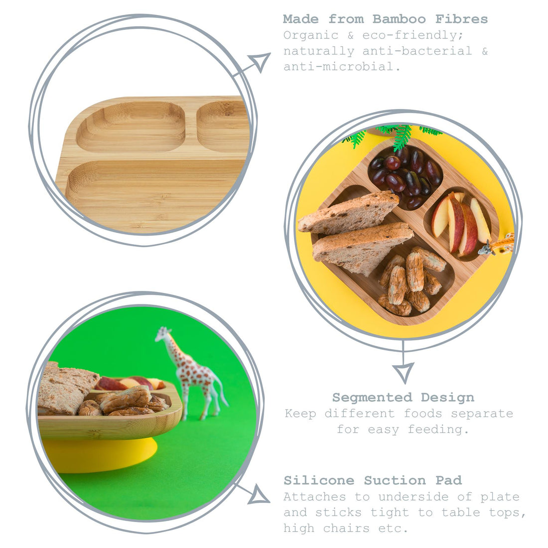 Kids Bamboo Suction Plate - Square - Brown