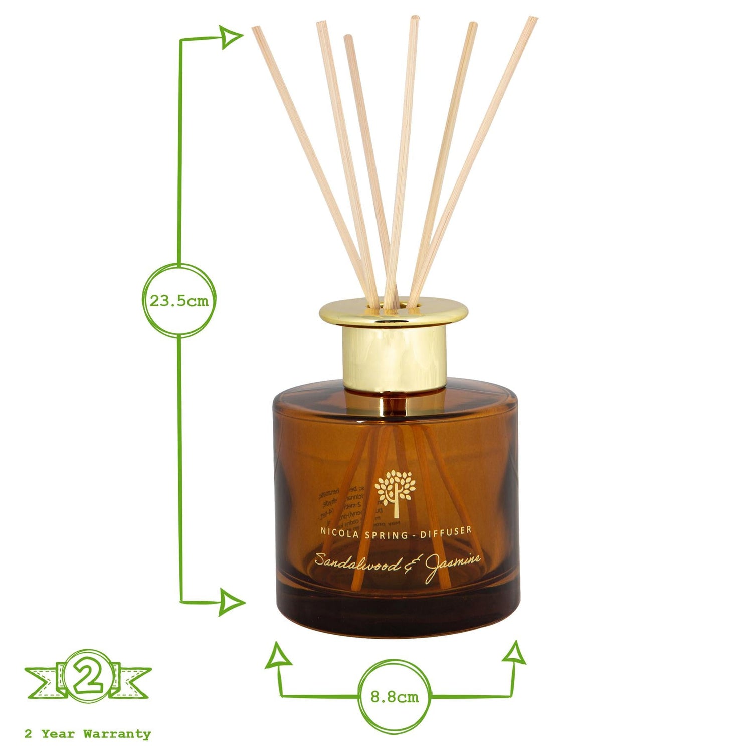 200ml Sandalwood &amp; Jasmine Glass Reed Diffuser