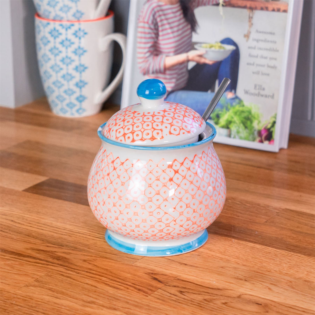 Hand-Printed Sugar Bowl - 10.5cm - Orange