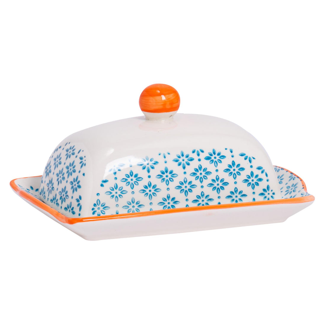 Nicola Spring Hand Printed Butter Dish - 18.5cm - Light Blue