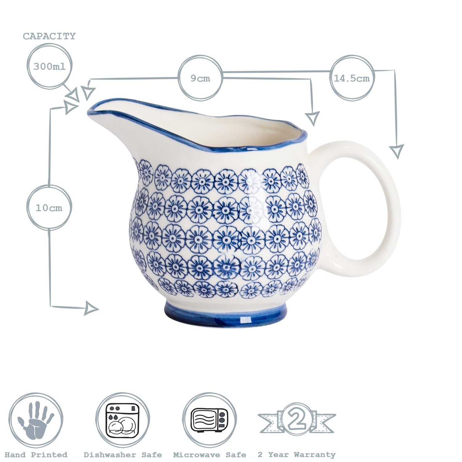 Hand-Printed Milk Jug - 300ml - Navy