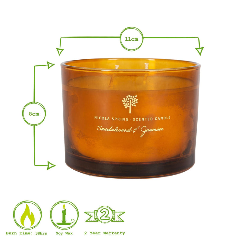350g Double Wick Sandalwood & Jasmine Soy Scented Wax Candle - By Nicola Spring