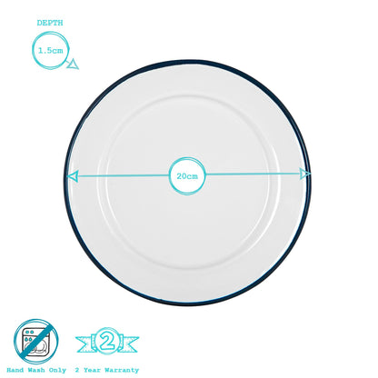 White Enamel Side Plate - 20cm - Navy