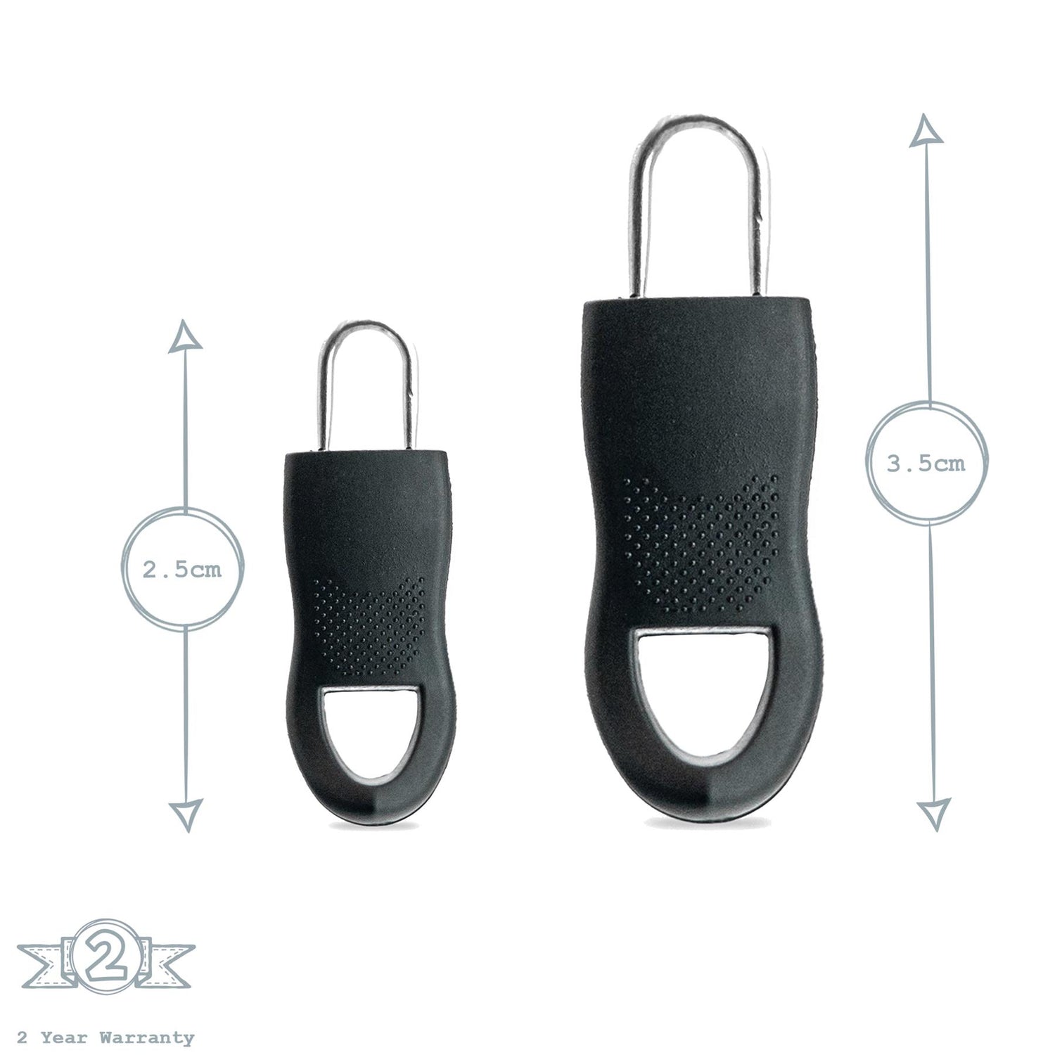 Pack of 16 Universal Zipper Fixers - 2 Sizes - Black