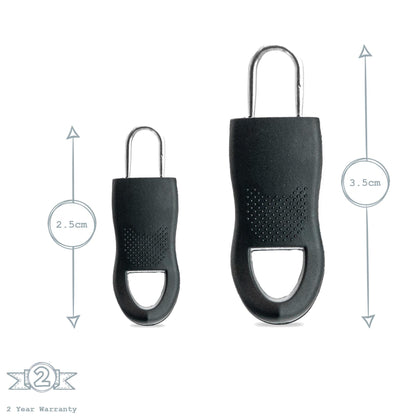 Pack of 16 Universal Zipper Fixers - 2 Sizes - Black