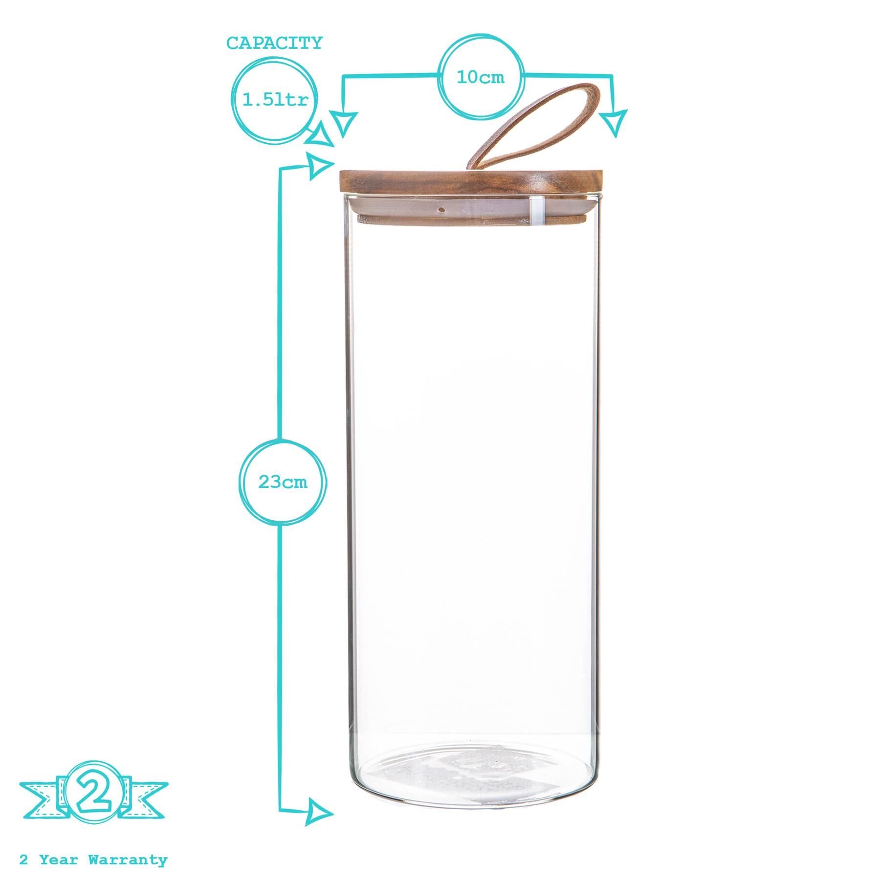 Glass Storage Jar with Wooden Lid - Leather Loop - 1.5 Litre