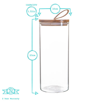 Glass Storage Jar with Wooden Lid - Leather Loop - 1.5 Litre