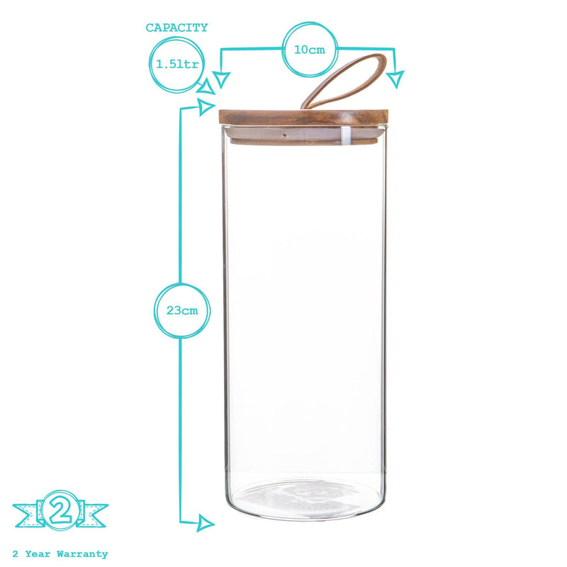 Argon Tableware Glass Storage Jar with Wooden Lid - Leather Loop - 1.5 Litre