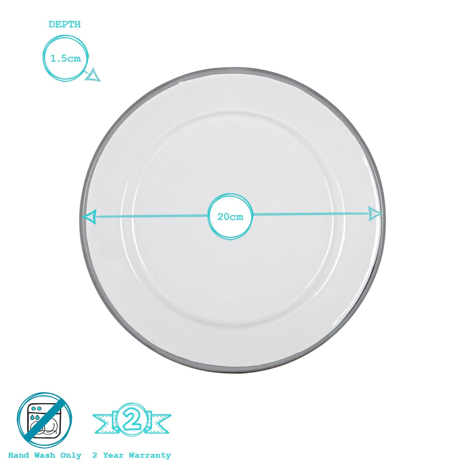 White Enamel Side Plate - 20cm - Grey