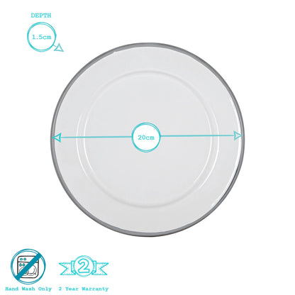 White Enamel Side Plate - 20cm - Grey
