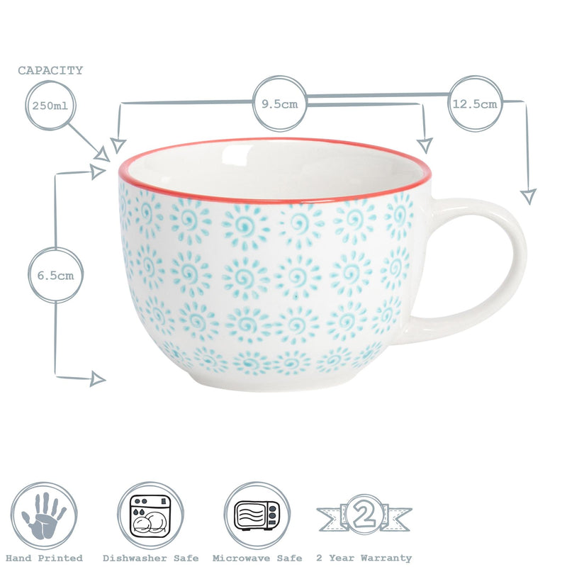 Nicola Spring Hand-Printed Cappuccino Cup - 250ml - Turquoise