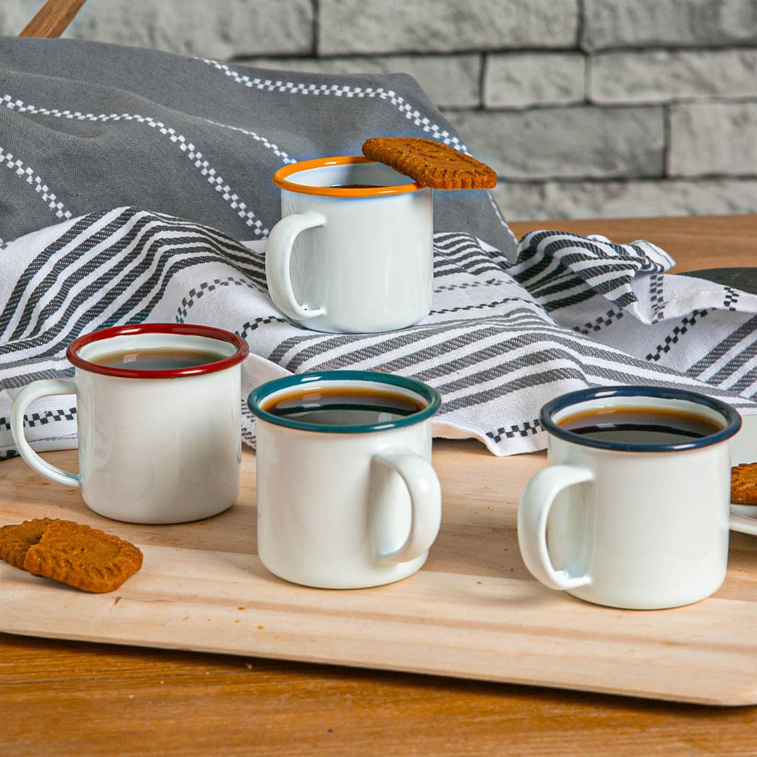 White Enamel Espresso Cup - 130ml - Red