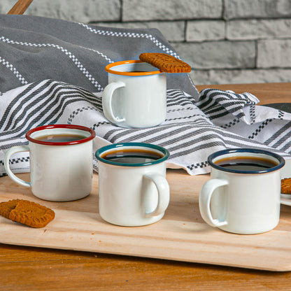 White Enamel Espresso Cup - 130ml - Red