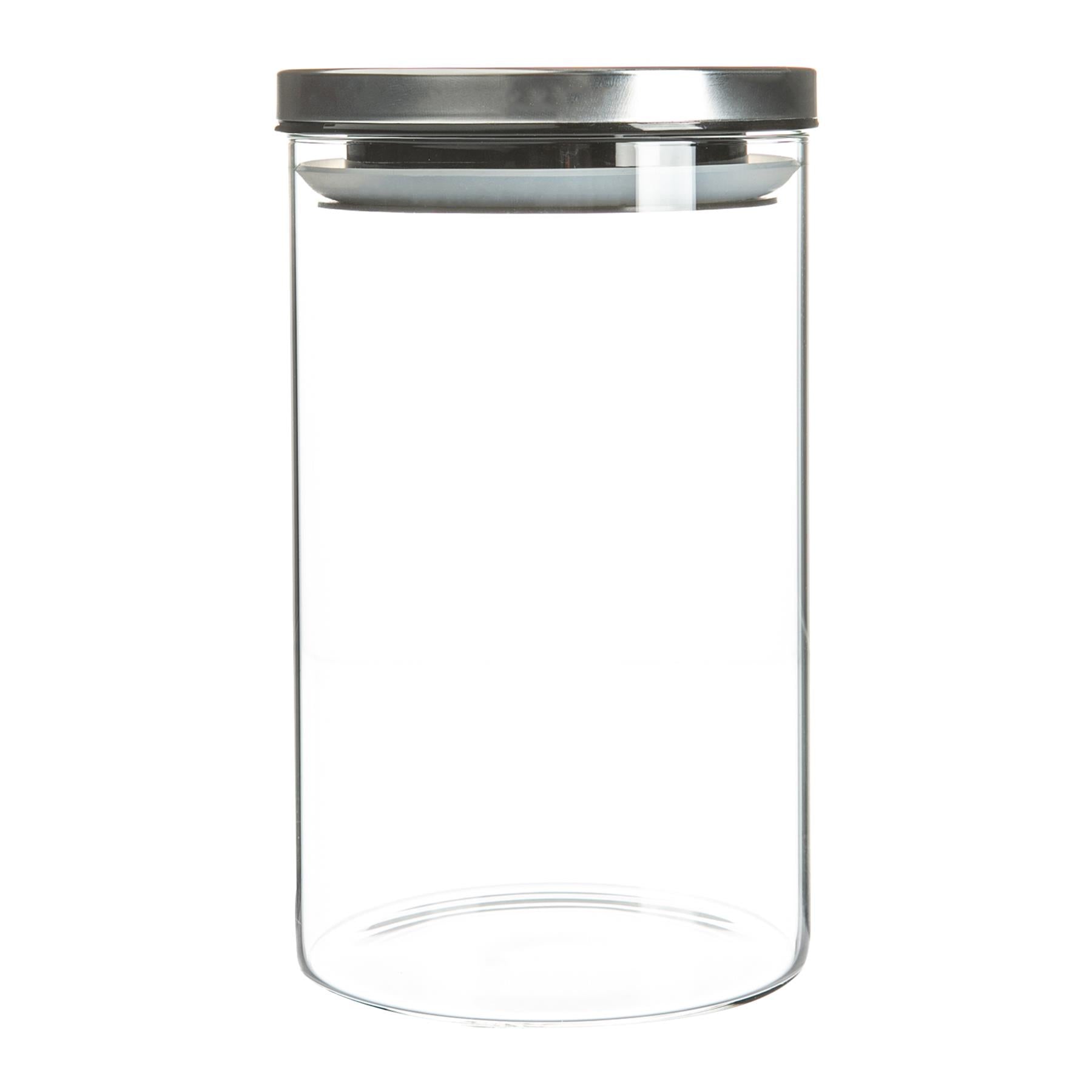 Argon Tableware Glass Storage Jar with Metal Lid - 1 Litre - Silver