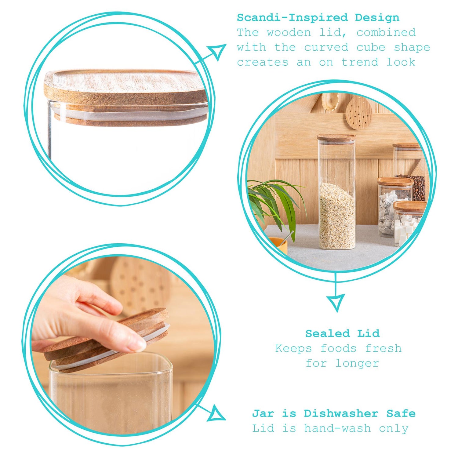 Square Glass Storage Jar with Acacia Wooden Lid - 2.2 Litre