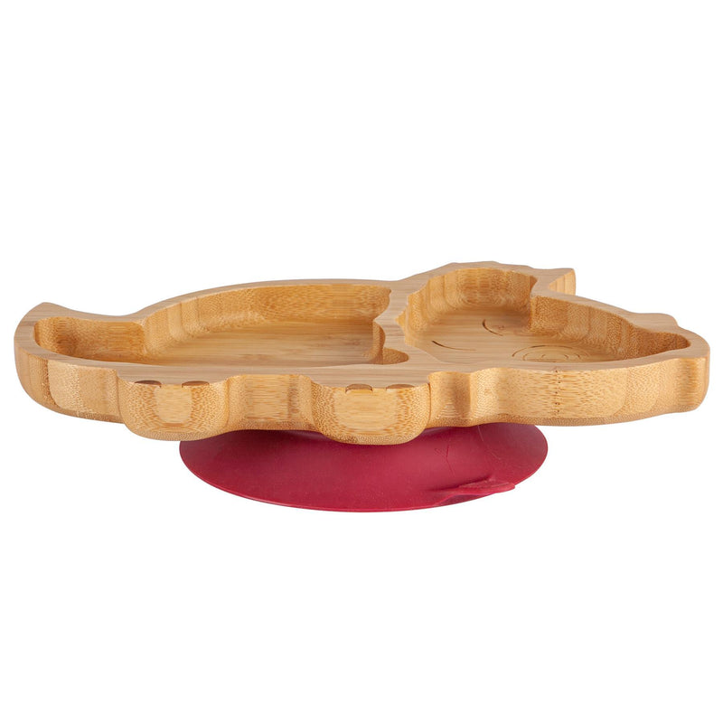 Tiny Dining Bamboo Kids Dinosaur Suction Plate - Red